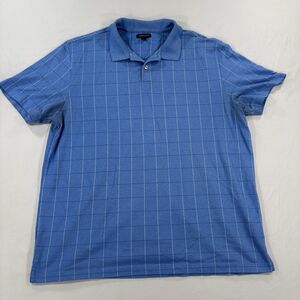 Van Heusen Polo Shirt Mens XL Blue Windowpane Plaid Short Sleeve Casual